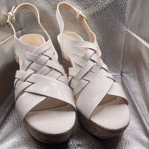 GUESS! wedge sandals - size 8.5 Women’s. White sandal with cork wedge.